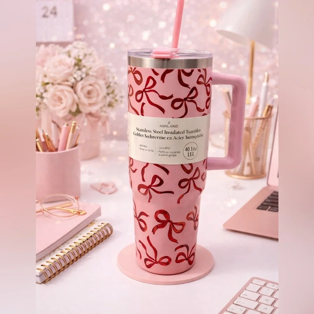 Ashland Pink🎀 Tumbler with Red Bow Design 40 fl oz or 1.1 Litre 🎀